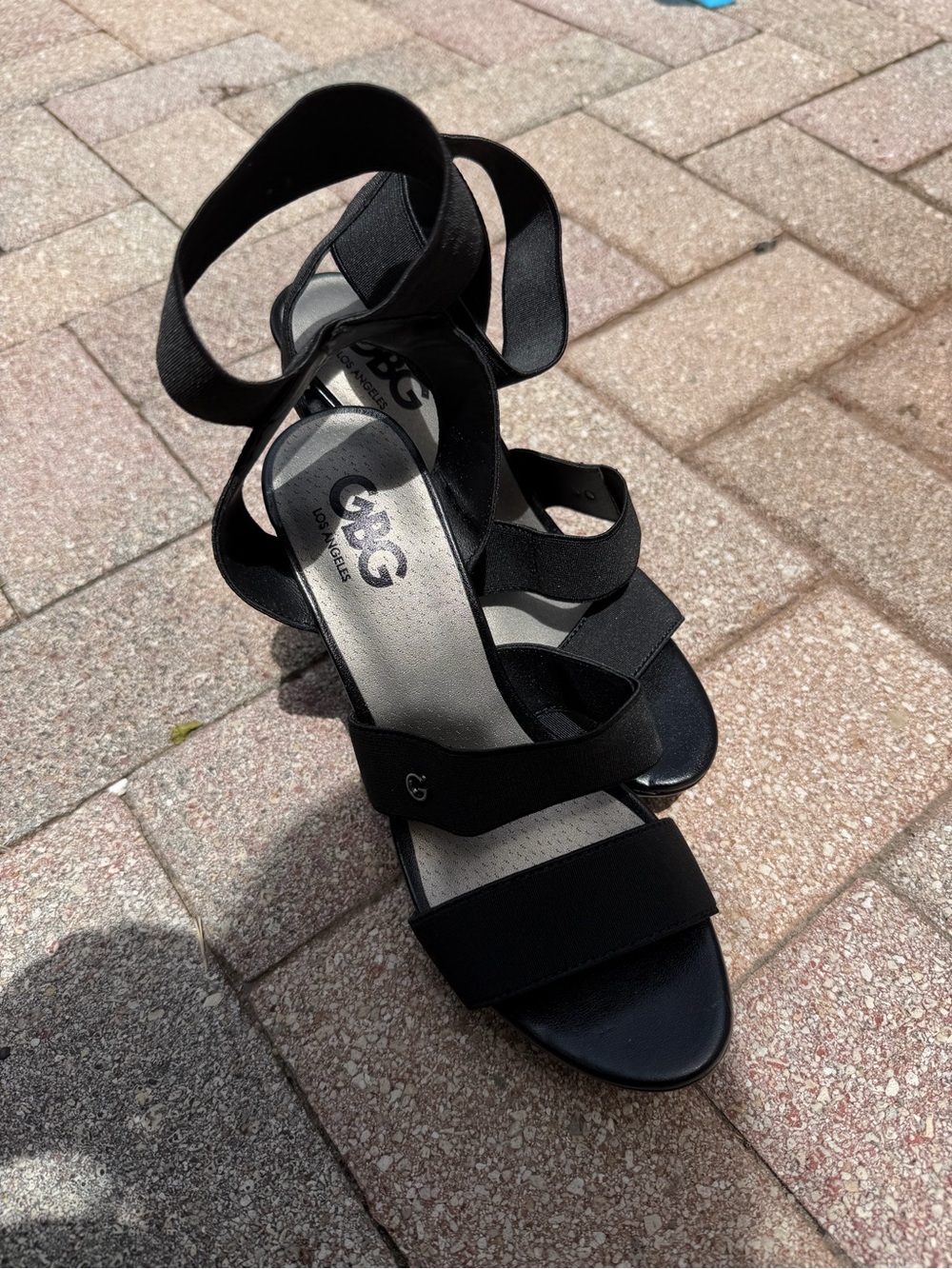 G by Guess Black Elastic Strappy Wedge Sandals